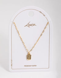 Letter J Gold Plated Rectangle Pendant Initial Necklace - link has visual effect only