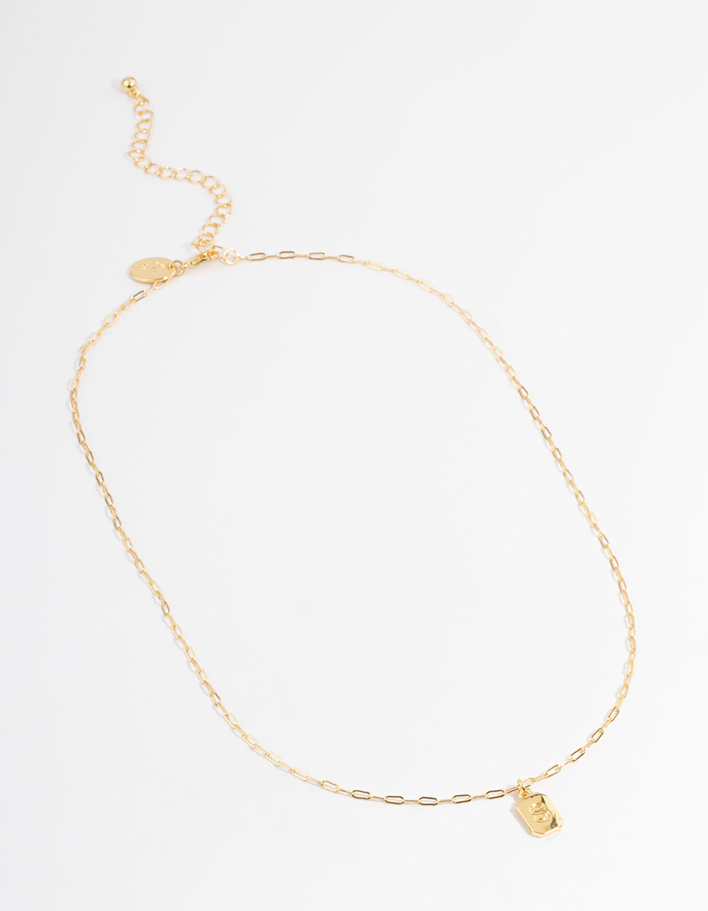 Letter S Gold Plated Rectangle Pendant Initial Necklace