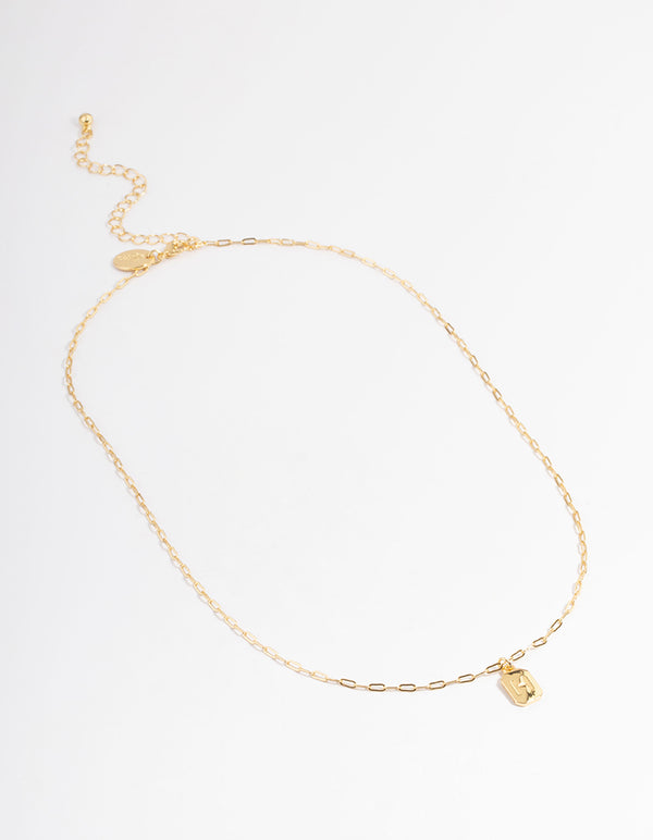 Letter H Gold Plated Rectangle Pendant Initial Necklace
