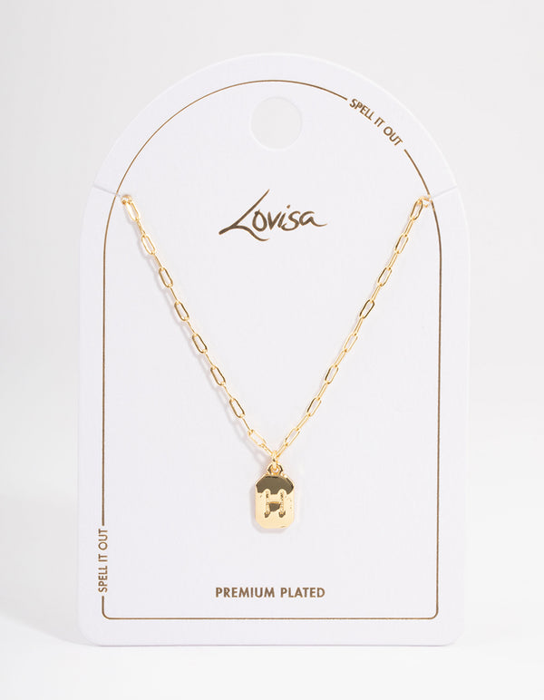 Letter H Gold Plated Rectangle Pendant Initial Necklace