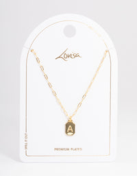 Letter A Gold Plated Rectangle Pendant Initial Necklace - link has visual effect only