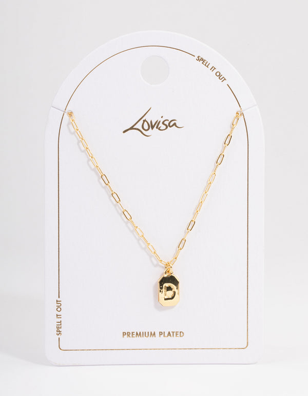 Letter D Gold Plated Rectangle Pendant Initial Necklace