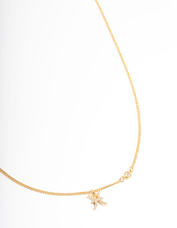Gold Plated Pisces Necklace with Cubic Zirconia Pendant