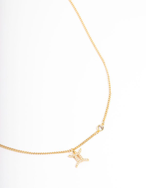 Gold Plated Gemini Necklace With Cubic Zirconia Pendant