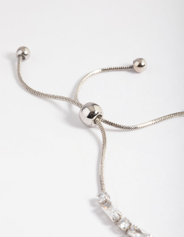 Silver Cubic Zirconia Mixed Rectangle Toggle Tennis Bracelet