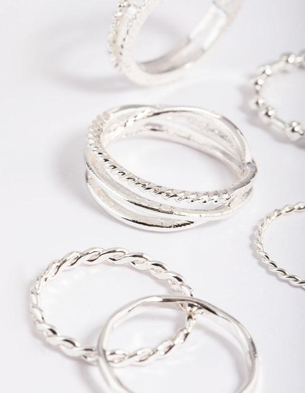 Silver Mixed Ball Band Ring Pack
