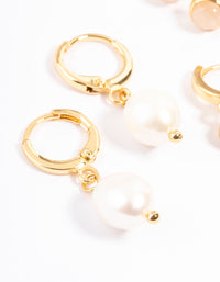 Gold Plated Rose Quartz Freshwater Pearl Diamante Stack Earrings - link has visual effect only