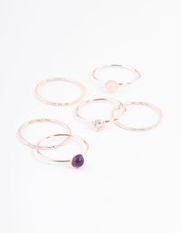 Rose Gold Plated Round Diamante Stack Ring - link has visual effect only