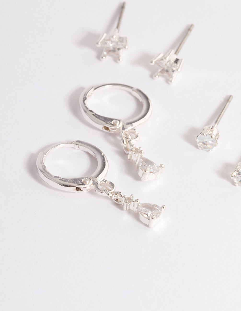 Silver Cubic Zirconia Star & Drop Earrings Pack