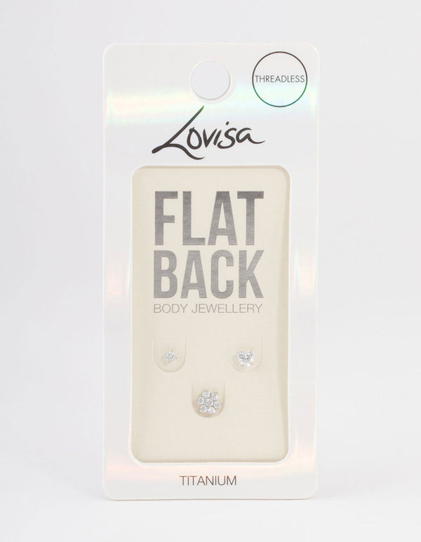 Titanium Cubic Zirconia Flower Threadless Flat Back Pack