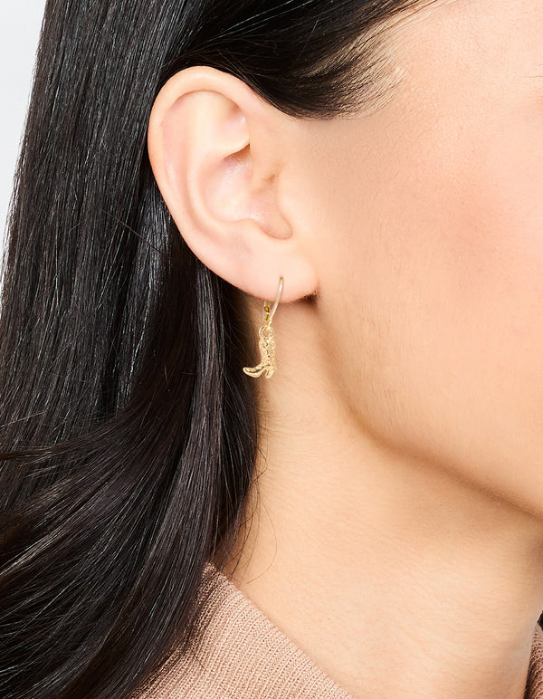 Gold Cowboy Boot Huggie Earrings