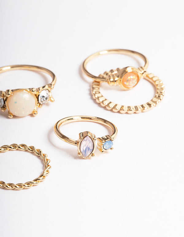 Gold Mixed Texture & Stone Ring Pack