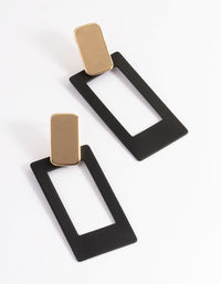 Gold Open Black Rectangle Drop Earrings - link has visual effect only