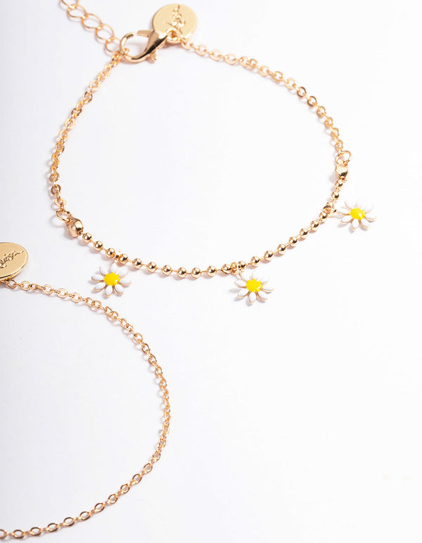 Gold Dainty Daisy Bracelet Pack