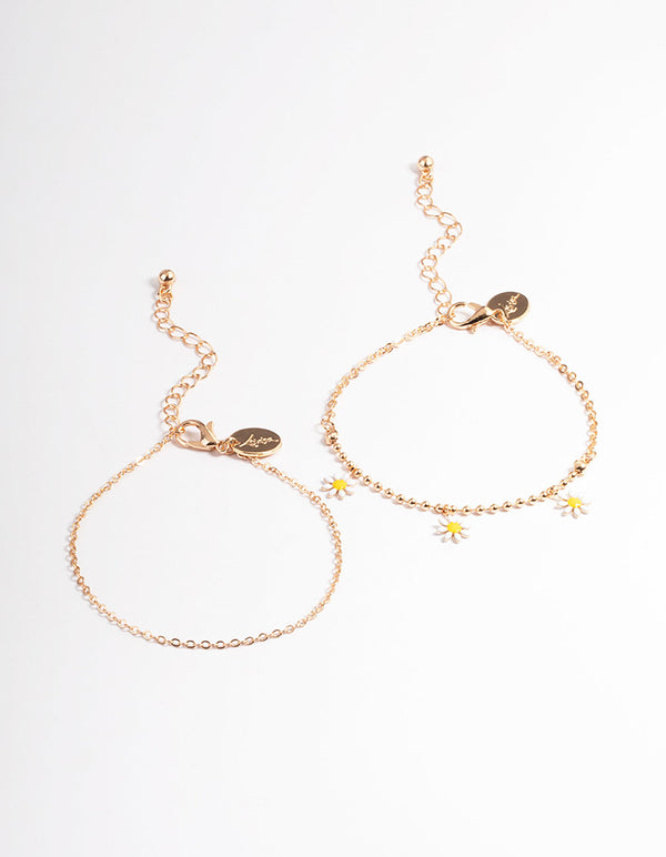 Gold Dainty Daisy Bracelet Pack