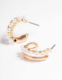Gold Pearl Illusion Huggie Earrings - link has visual effect only