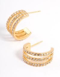 Waterproof Gold Plated Stainless Steel Diamante Three Hoop Earrings - link has visual effect only