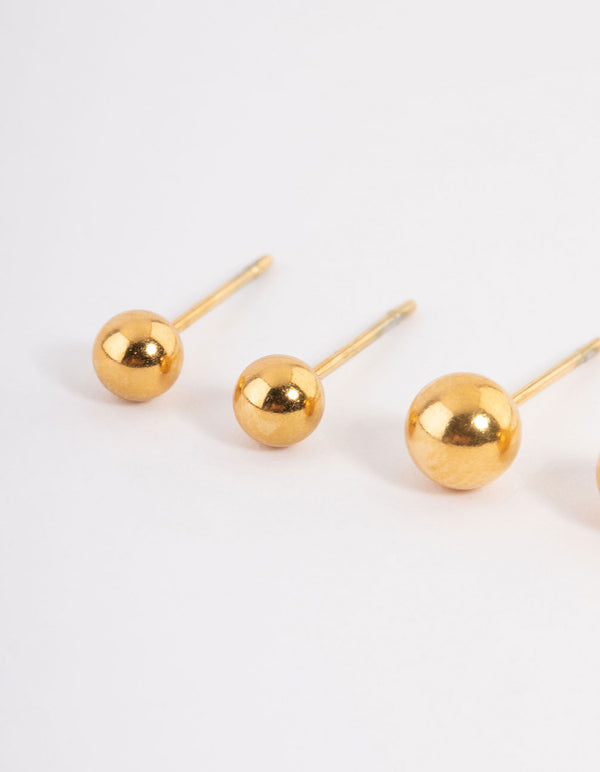 Waterproof Gold Plated Stainless Steel Small Ball Stud Earrings Pack