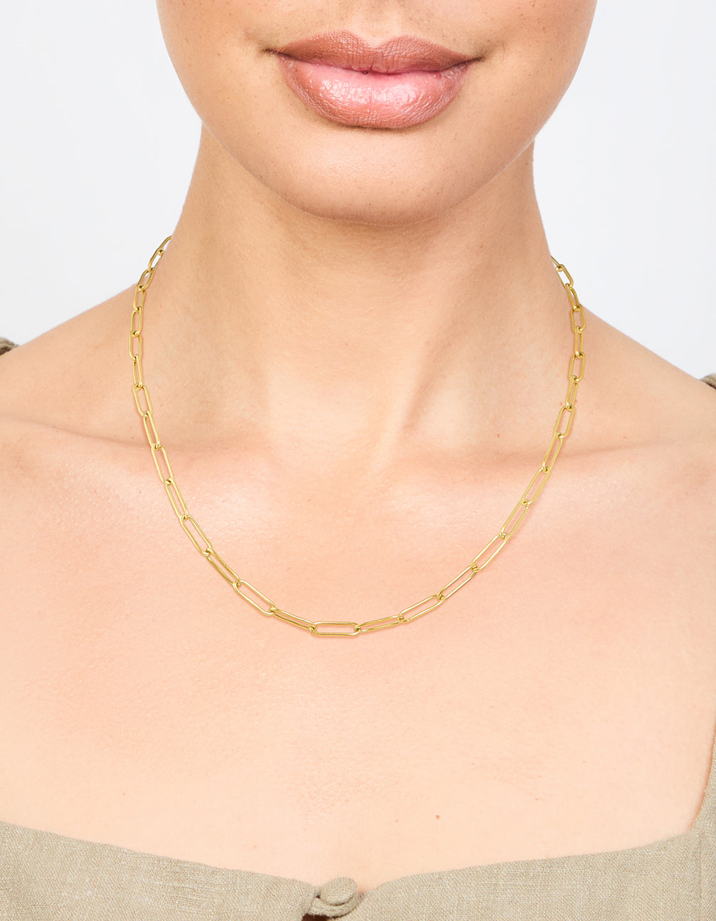 Waterproof Gold Plated Stainless Steel Open Oval Link Necklace