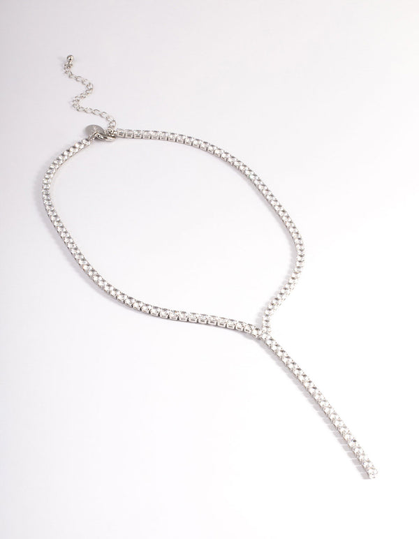 Silver Cubic Zirconia Thick Cupchain Y-Necklace