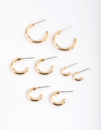 Gold Basic Round Hoop Earrings 4-Pack - link has visual effect only