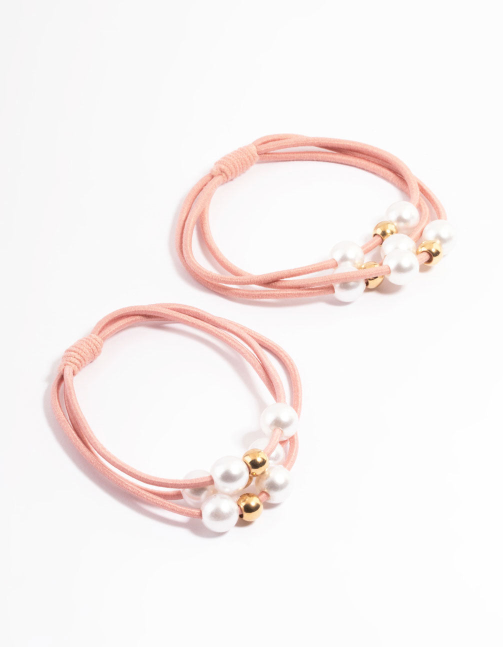 Pink Fabric Pearl & Bead Hair Tie Pack