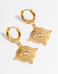 Gold Plated Stainless Steel Diamante Hammered Drop Huggie Earrings - link has visual effect only