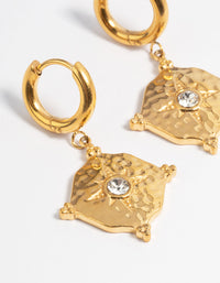 Gold Plated Stainless Steel Diamante Hammered Drop Huggie Earrings - link has visual effect only