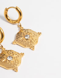 Gold Plated Stainless Steel Diamante Hammered Drop Huggie Earrings - link has visual effect only