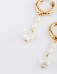 Gold Plated Stainless Steel Long Freshwater Pearl Drop Huggie Earrings - link has visual effect only