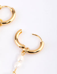 Gold Plated Stainless Steel Long Freshwater Pearl Drop Huggie Earrings - link has visual effect only