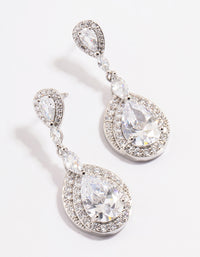 Silver Diamond Simulant Detail Pear Drop Earrings - link has visual effect only