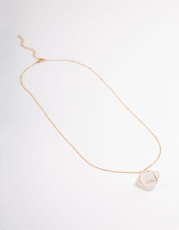 Gold Clear Quartz Statement Cage Necklace