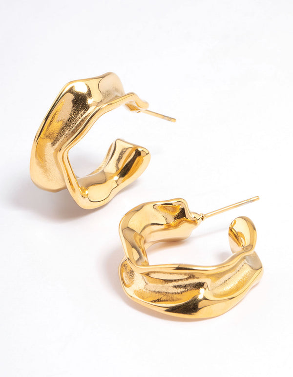 Gold Plated Stainless Steel Medium Molten Hoop Earrings