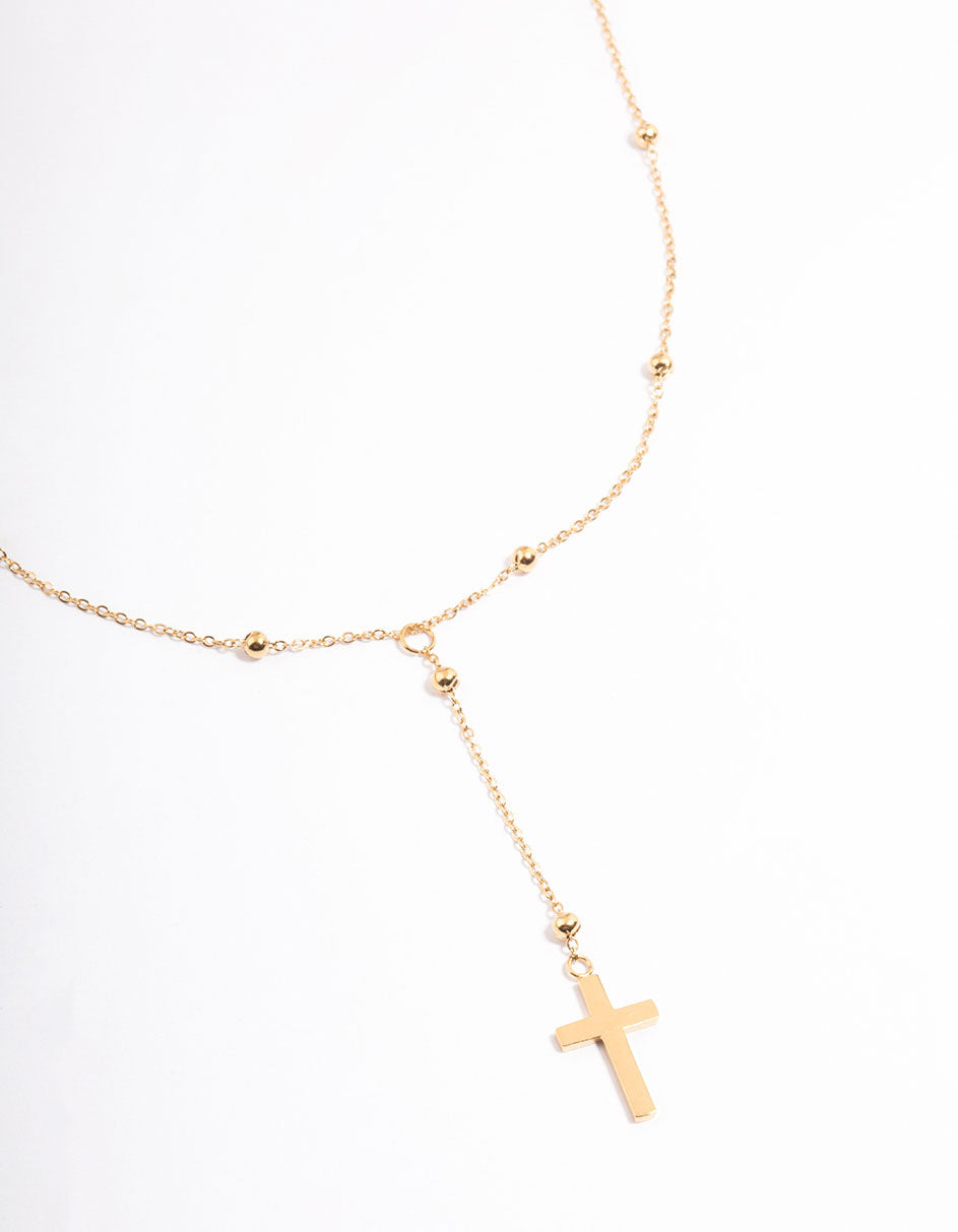 Waterproof Gold Plated Y Drop Ball Cross Necklace