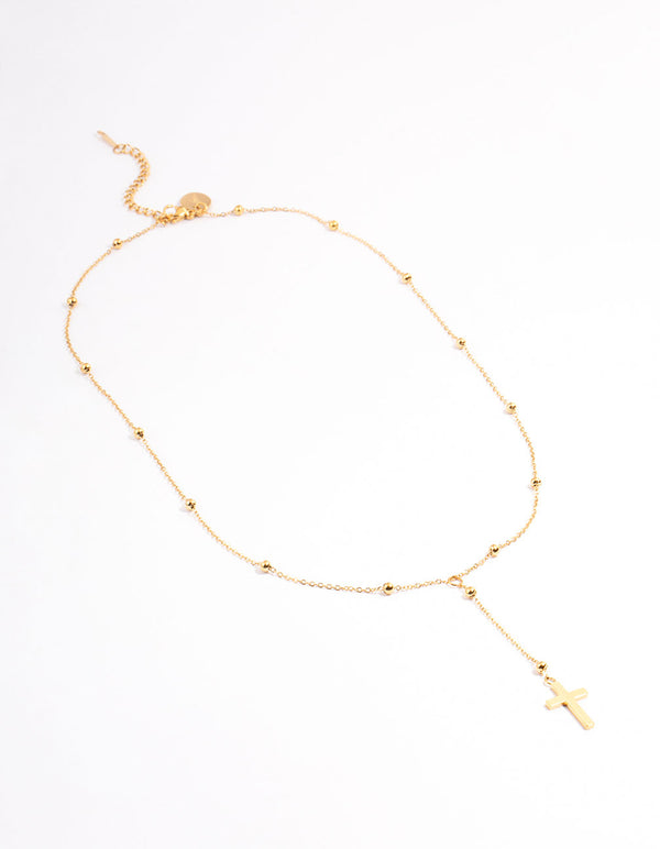 Waterproof Gold Plated Y Drop Ball Cross Necklace