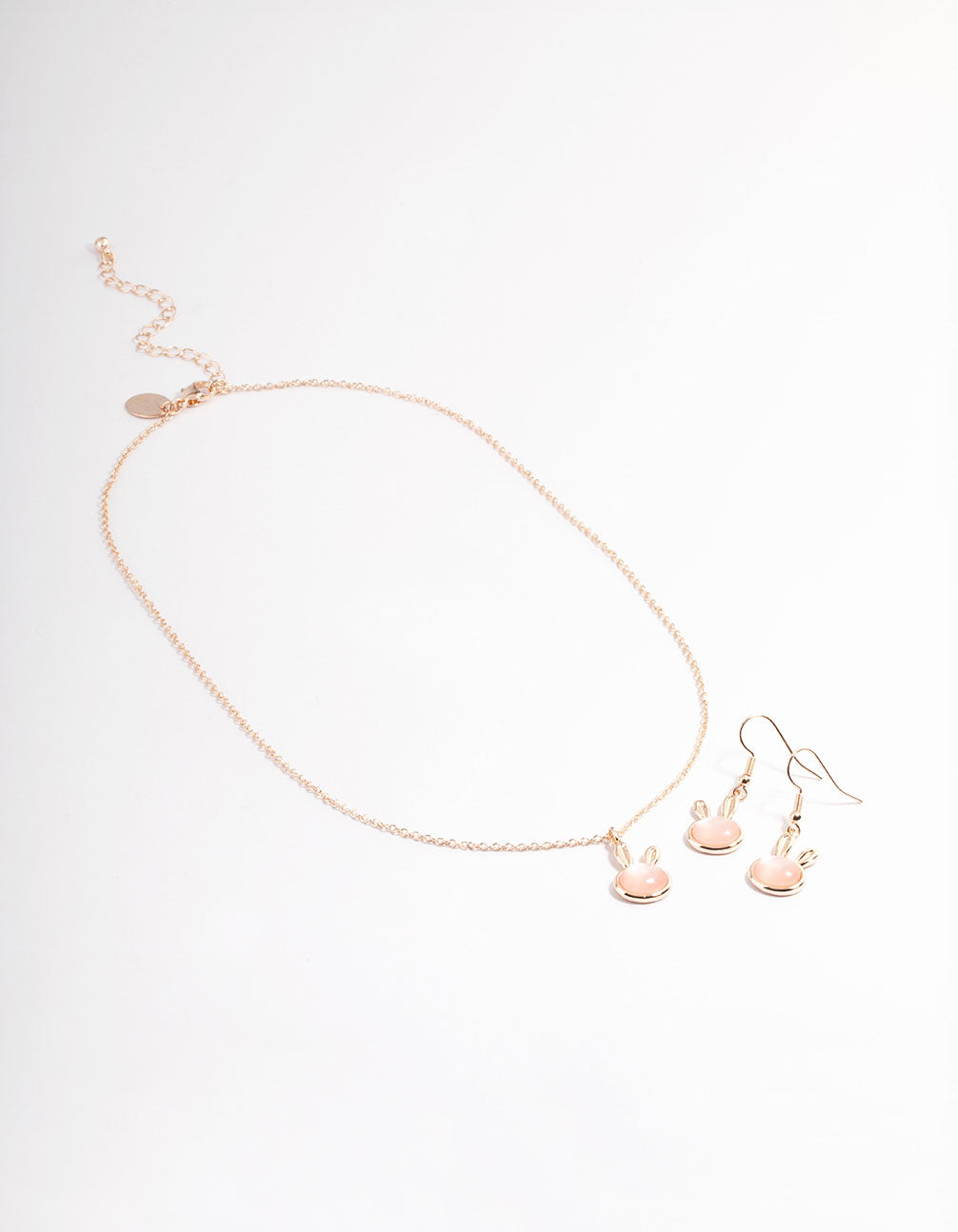 Rose Gold Blush Bunny Necklace & Drop Earrings Set