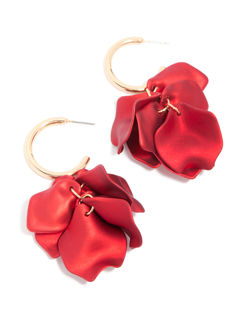 Red Coated Petal Huggie Earrings