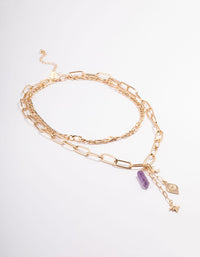 Gold Quartz Layered Charm Necklace - link has visual effect only