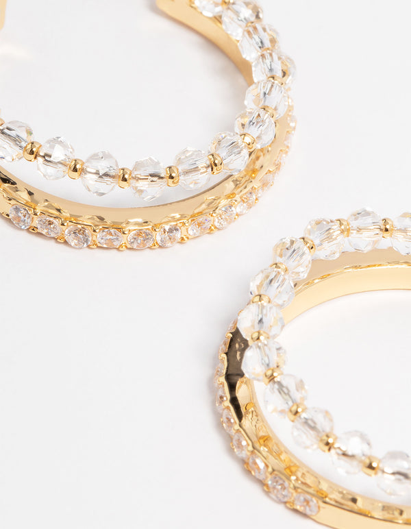 Gold Plated Cubic Zirconia Crystal Double Hoop Earrings