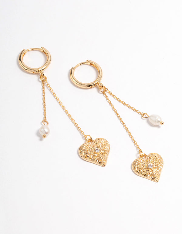 Gold Plated Freshwater Pearl Heart Huggie Earrings