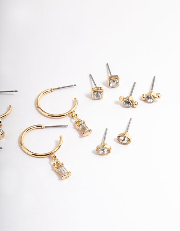 Gold Mixed Stone Stud & Hoop Earrings 8-Pack