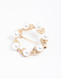 Gold Twist Wreath Pearl Brooch - link has visual effect only