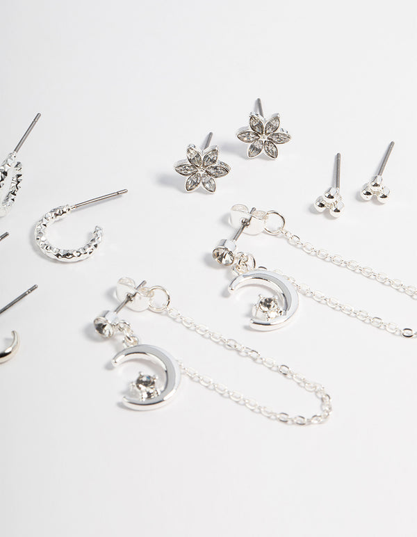 Silver Celestial Stacker Earrings 5-Pack