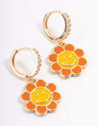 Gold Smiley Flower Huggie Earrings - link has visual effect only