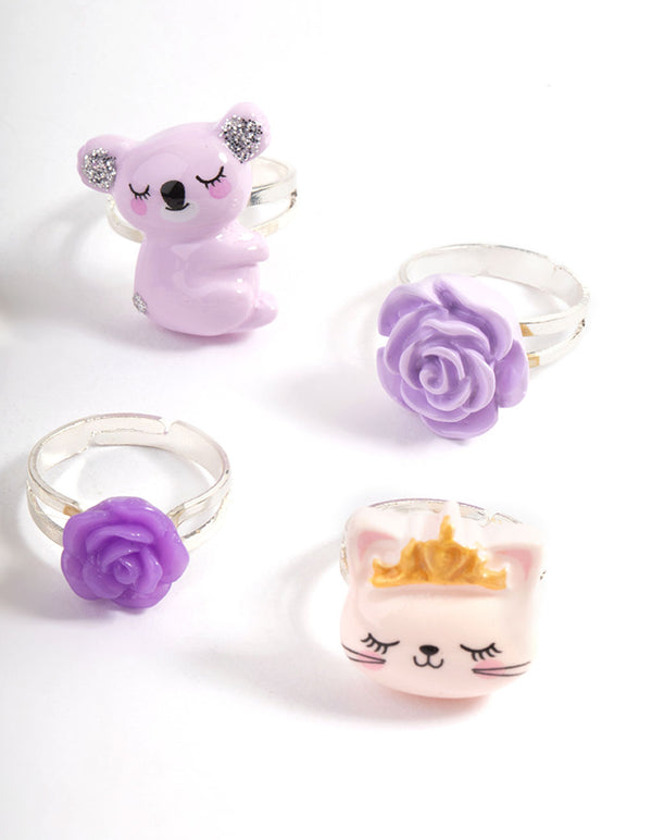 Kids Silver Koala Cat Mega Ring 6-Pack