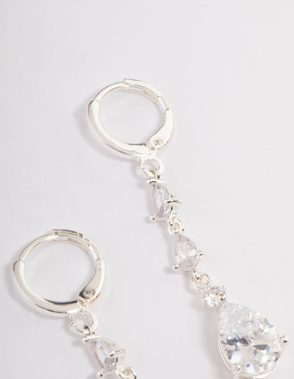 Silver Triple Huggie Drop Earrings
