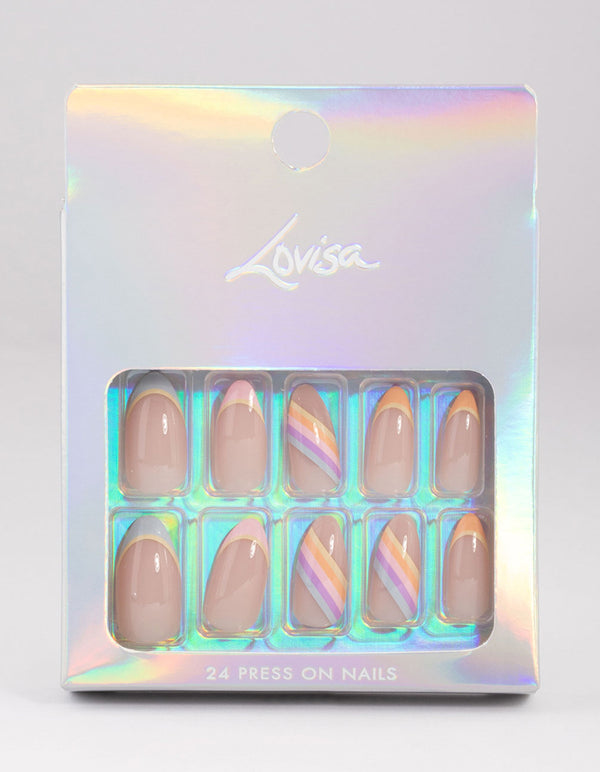 Plastic Multi Rainbow Press On Nails