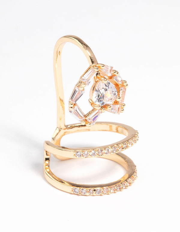 Gold Crystal Heart Fingertip Ring