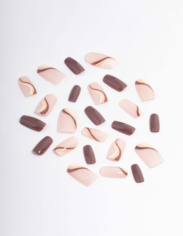 Brown Swirl Detail Press On Nails